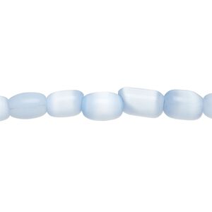 Bead, fiber optic glass, pkg/14 inch, opaque pale blue, 9x6mm center-drilled oval.