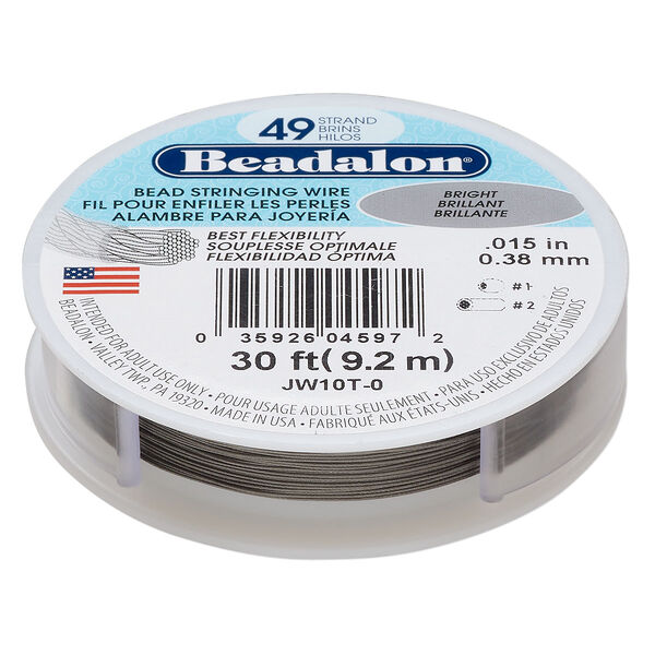 Wire, Beadalon®, nylon and stainless steel, bright, 49 strand, 0.015-inch diameter. Sold per 30-foot spool. image number 0
