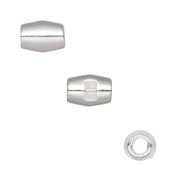 Bead, silver-plated "pewter" (zinc-based alloy), 10.5x8mm oval with 2.5mm bar and 2.5x1.5mm hole, 3.5mm inside diameter. Sold per pkg of 4. image number 0