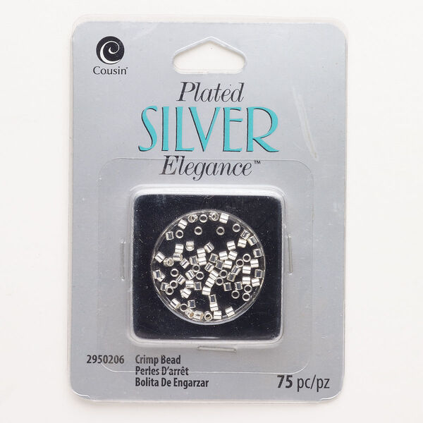 Crimp, brass, pkg/75, silver plate, 2mm tube. image number 0