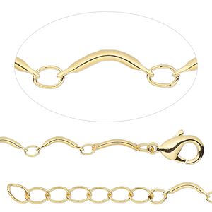 Chain, gold-finished brass, 0.5mm curved bar and link, 36 inches with lobster claw clasp and 1-1/4 inch extender chain. Sold individually.