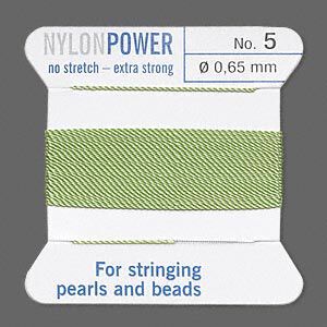 Thread, Griffin, nylon, jade green, size #5. Sold per 2-meter card (approximately 78 inches).