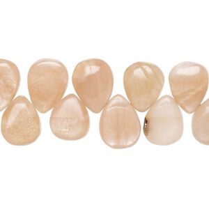 Peach moonstone 1pkg1, hand-cut top-drilled puffed teardrop bead natural 8 inch 9x7mm-14x9mm