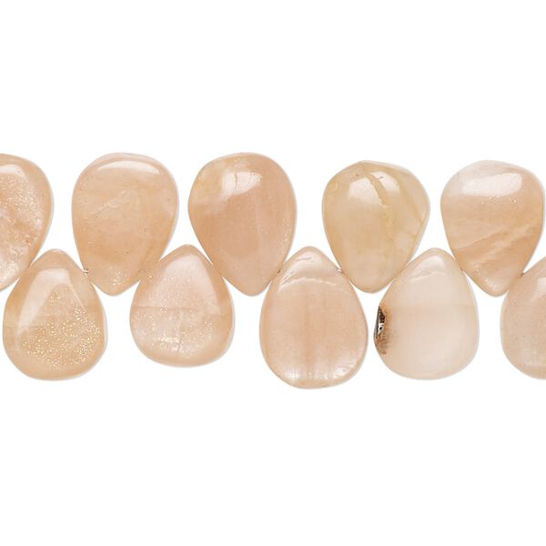 Peach moonstone 1pkg1, hand-cut top-drilled puffed teardrop bead natural 8 inch 9x7mm-14x9mm image number 0