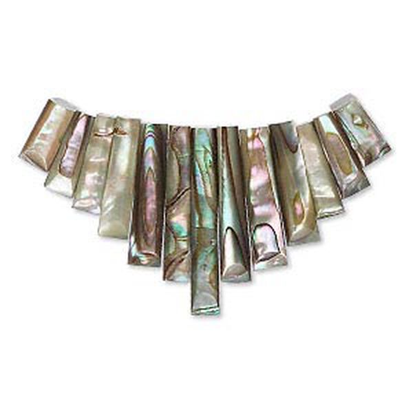 Bead, abalone shell and resin (assembled), 10x4mm-28x5mm graduated fan, Mohs hardness 3-1/2. Sold per 13-piece set. image number 0