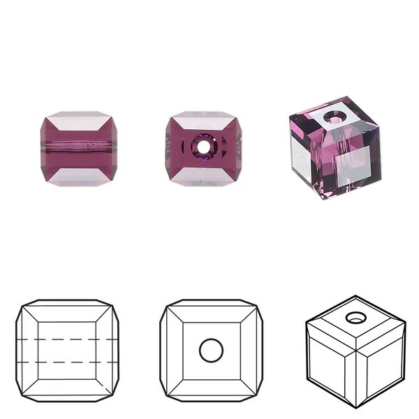 Bead 48pk amethyst, Crystal Passions® 8mm cube 5601 image number 0
