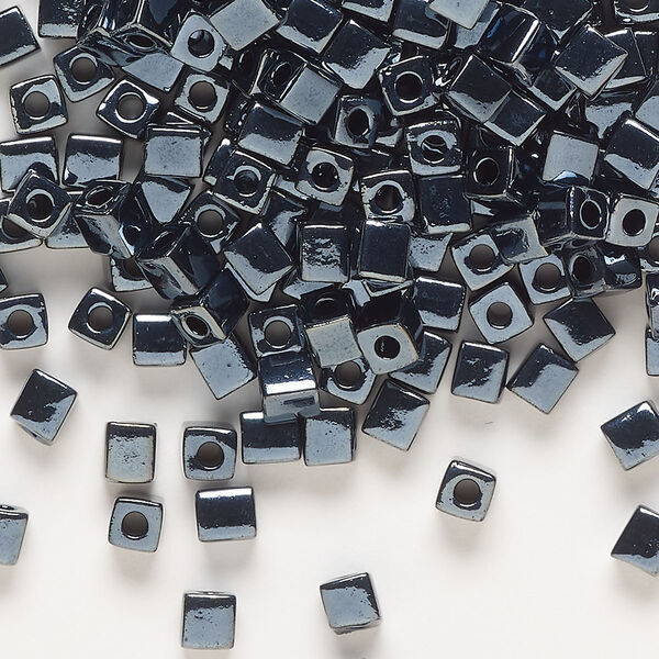 Seed bead, Miyuki, glass, pkg/250g, 3.5-3.7mm square, opaque metallic hematite (SB-451). image number 0