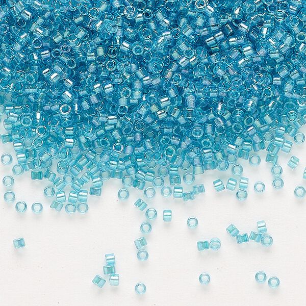 Seed bead, Delica®, glass, pkg/50g, #11 round, translucent aqua-lined luster crystal clear (DB-2382). image number 0