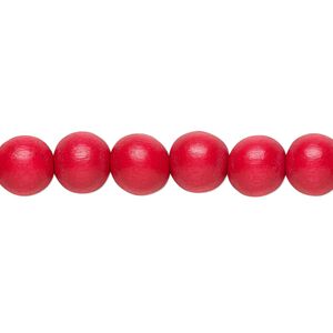 Bead 1pkg1, Taiwanese cheesewood (dyed / waxed), red, 7-8mm round, 15-1/2 to 16 inches.
