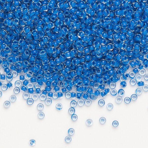 Seed bead, Preciosa Ornela Czech glass, pkg/50g, #11 rocaille, transparent terra intensive blue-lined clear, (08A38). image number 0