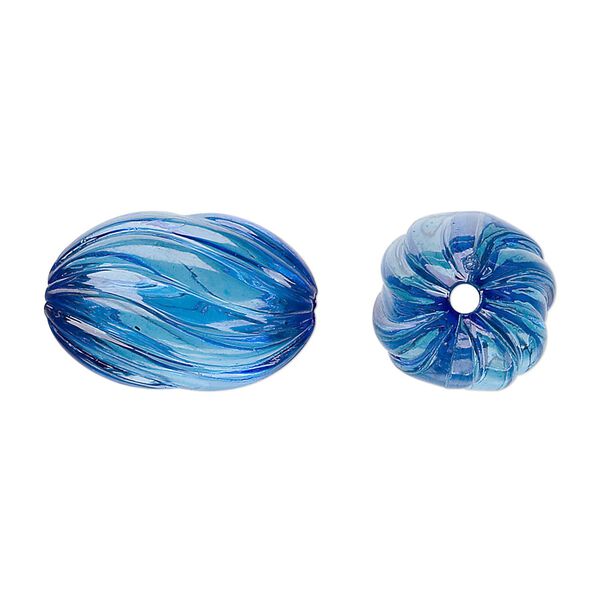 Bead, acrylic, blue, 20x13mm fluted oval. Sold per 100-gram pkg, approximately 50 beads. image number 0