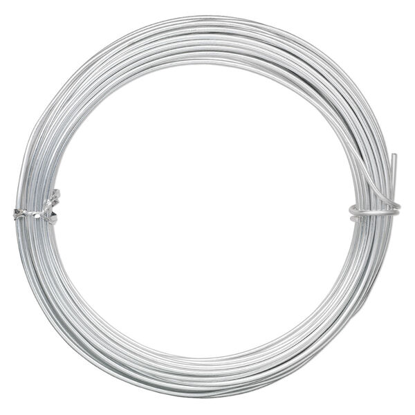 Wire, anodized aluminum, silver, 2mm round, 12 gauge. Sold per pkg of 45 feet. image number 0