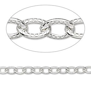 Chain 1pkg1 sterling silver cable, 5mm ribbed flat, 5 foot unfinished