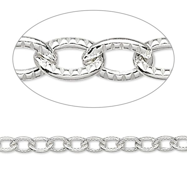 Chain, sterling silver, 6.5x5mm ribbed cable. Sold per pkg of 5 feet. image number 0