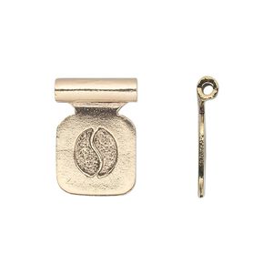 Bail, pewter (tin-based alloy), pkg/1, antique gold plate, 19x14mm with 13mm square flat pad and tube bail.