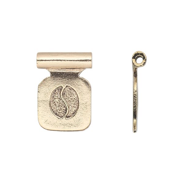 Bail, pewter (tin-based alloy), pkg/1, antique gold plate, 19x14mm with 13mm square flat pad and tube bail. image number 0