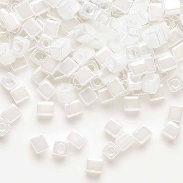 Seed bead, Miyuki, glass, pkg/250g, 3.5-3.7mm square, opaque metallic white (SB-420). image number 0