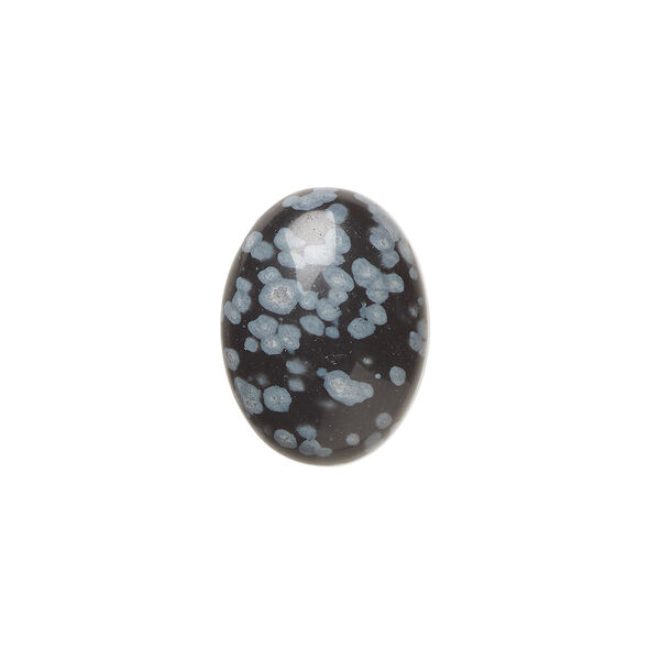 Cabochon, snowflake obsidian (natural), 16x12mm calibrated oval, B grade, Mohs hardness 5 to 5-1/2. Sold per pkg of 6. image number 0