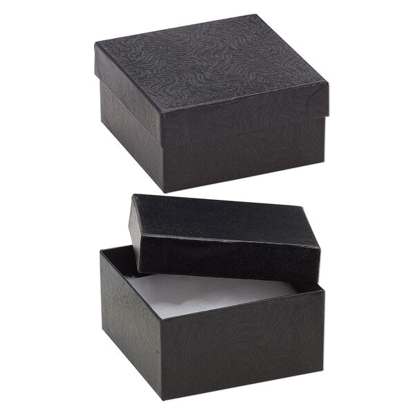 Box, paper, "cotton"-filled, black, 3-3/4 x 3-3/4 x 2-inch square. Sold per pkg of 10. image number 0