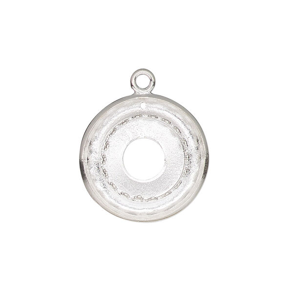 Drop, JBB Findings, sterling silver, 20mm single-sided round 2mm wide channel and 12mm rivoli bezel setting, 1 hole. Sold individually. image number 0