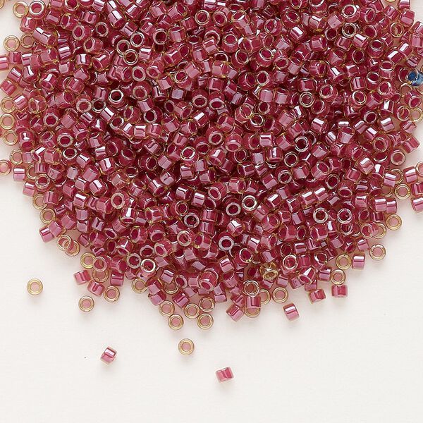 Seed bead, Delica®, glass, pkg/50g, #11 round, translucent cranberry-lined luster peridot (DB-0283). image number 0