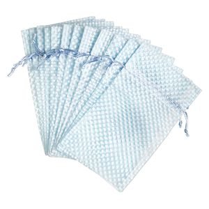 Pouch, organza, light blue and white, 10x6 inches with polkadots pattern and drawstring closure. Sold per pkg of 12.
