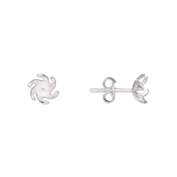Earstud, sterling silver, 7mm with 3mm peg, fits up to 4-6mm round bead. Sold per pair. image number 0