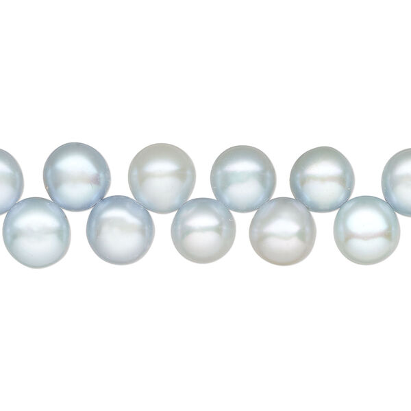 Pearl, cultured freshwater pearl (dyed), light to medium sea spray, 7-9mm flat-sided round with 0.4-0.6 hole, C- grade, Mohs hardness 2-1/2 to 4. Sold per 15" strand, approximately 85 beads. image number 0