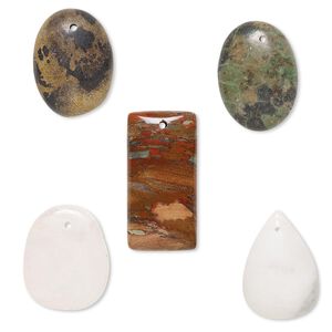Multi-gemstone / glass 1pkg5, flat back mixed shape focal mix 18x13mm-39x24mm