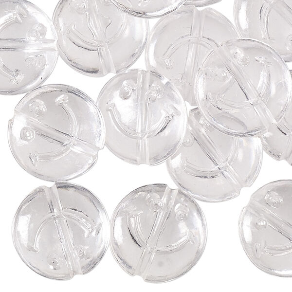 Bead, acrylic, clear, 15x6mm saucer with smiley face design. Sold per pkg of 24. image number 0