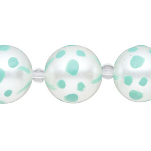 Bead, glass 1pkg8, opaque seafoam green and white, 16mm hand-painted round.