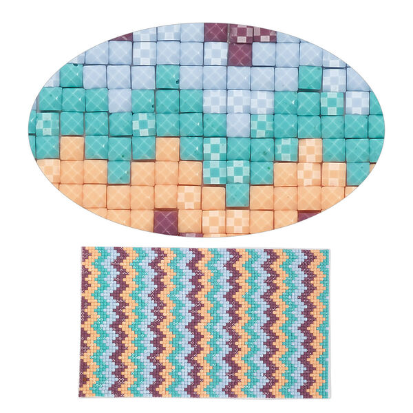 Adhesive sheet, My Style Deco Art™, peel-off, resin and glue, peach / blue / multicolored, 8 x 4-3/4 inch rectangle, 1.8mm thick with chevron design. Sold individually. image number 0