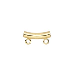 Bead, gold-plated brass, 14x4mm curved tube with 2 loops. Sold per pkg of 10.