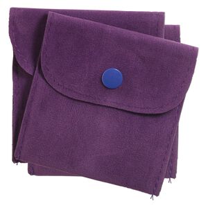 Pouch, velveteen and plastic, purple, 3-inch square with snap closure. Sold per pkg of 6.