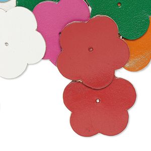Component, leather (dyed), assorted colors, 36x35mm flower. Sold per pkg of 16.