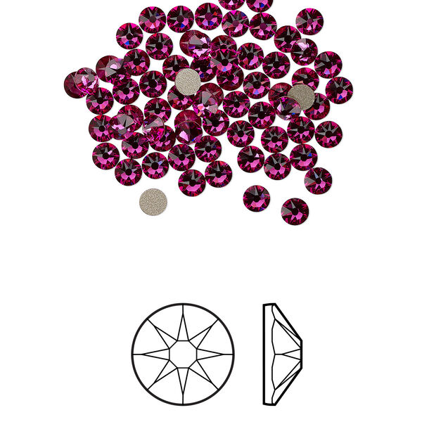 Flat back 144pk fuchsia foil back, Crystal Passions® 3-3.2mm rose round SS12 2088 image number 0