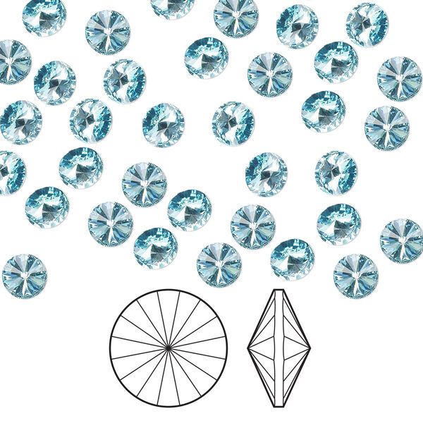 Chaton 144pk aqua bohemica foil back, Preciosa MAXIMA Czech crystal rhinestone 8.16-8.41mm rivoli SS39 image number 0
