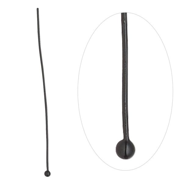 Head pin, black-finished brass, 2 inches with 2mm ball, 22 gauge. Sold per pkg of 50. image number 0
