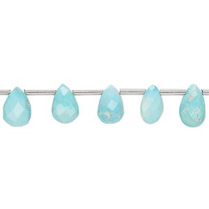 Imperial crown turquoise 1pkg19, hand-cut top-drilled faceted puffed teardrop bead natural 7x5mm-9x7mm