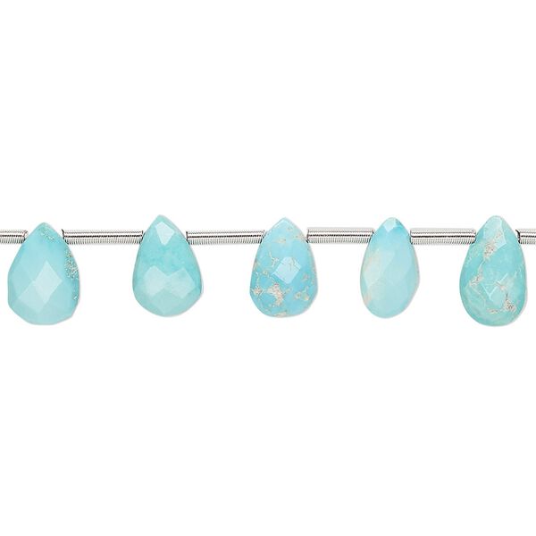Imperial crown turquoise 1pkg19, hand-cut top-drilled faceted puffed teardrop bead natural 7x5mm-9x7mm image number 0
