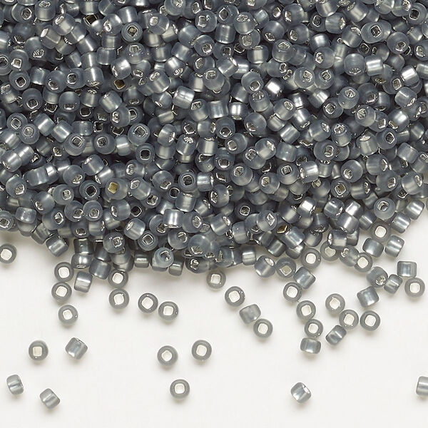 Seed bead, Dyna-Mites™, glass, pkg/1/2kg, #11 round, translucent silver-lined matte gunmetal, (86MA:SR 11/0 SR). image number 0