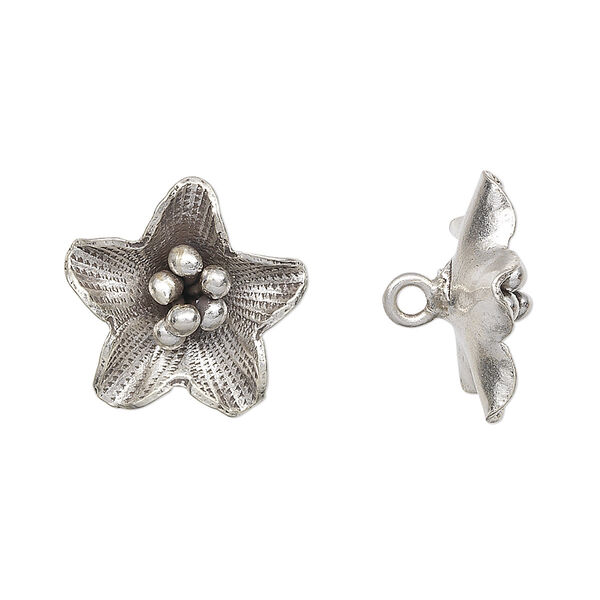 Button, Hill Tribes, antiqued fine silver, 18x18mm flower. Sold individually. image number 0