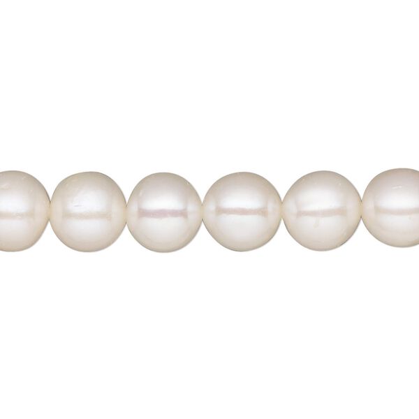 Pearl, White Lotus™, cultured freshwater (bleached), white, 8-9mm potato, C grade, Mohs hardness 2-1/2 to 4. Sold per 15-1/2 to 16-inch strand. image number 0
