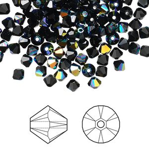 Bead 48pk jet AB, Crystal Passions® 4mm bicone 5328