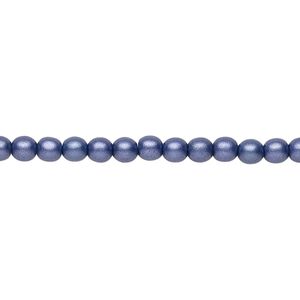Bead, Czech glass druk, opaque satin dark purple, 4mm round. Sold per 15-1/2" to 16" strand.