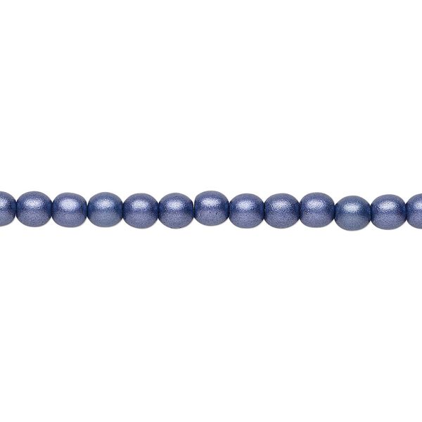 Bead, Czech glass druk, opaque satin dark purple, 4mm round. Sold per 15-1/2" to 16" strand. image number 0