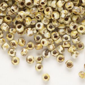 Seed bead, Miyuki, glass, pkg/250g, #6 rocaille, opaque Picasso yellow, (RR-4512).