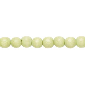 Bead 1pkg1, Taiwanese cheesewood (dyed / waxed), lime green, 5-6mm round, 15-1/2 to 16 inches.