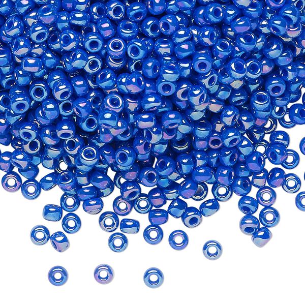 Seed bead, Miyuki, glass, pkg/50g, #8 rocaille, opaque rainbow cyan blue, (RR-483D). image number 0