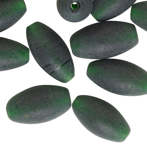 Bead, lampworked glass, translucent dark green, 20x10mm oval. Sold per 2-ounce pkg, approximately 20 beads. image number 0